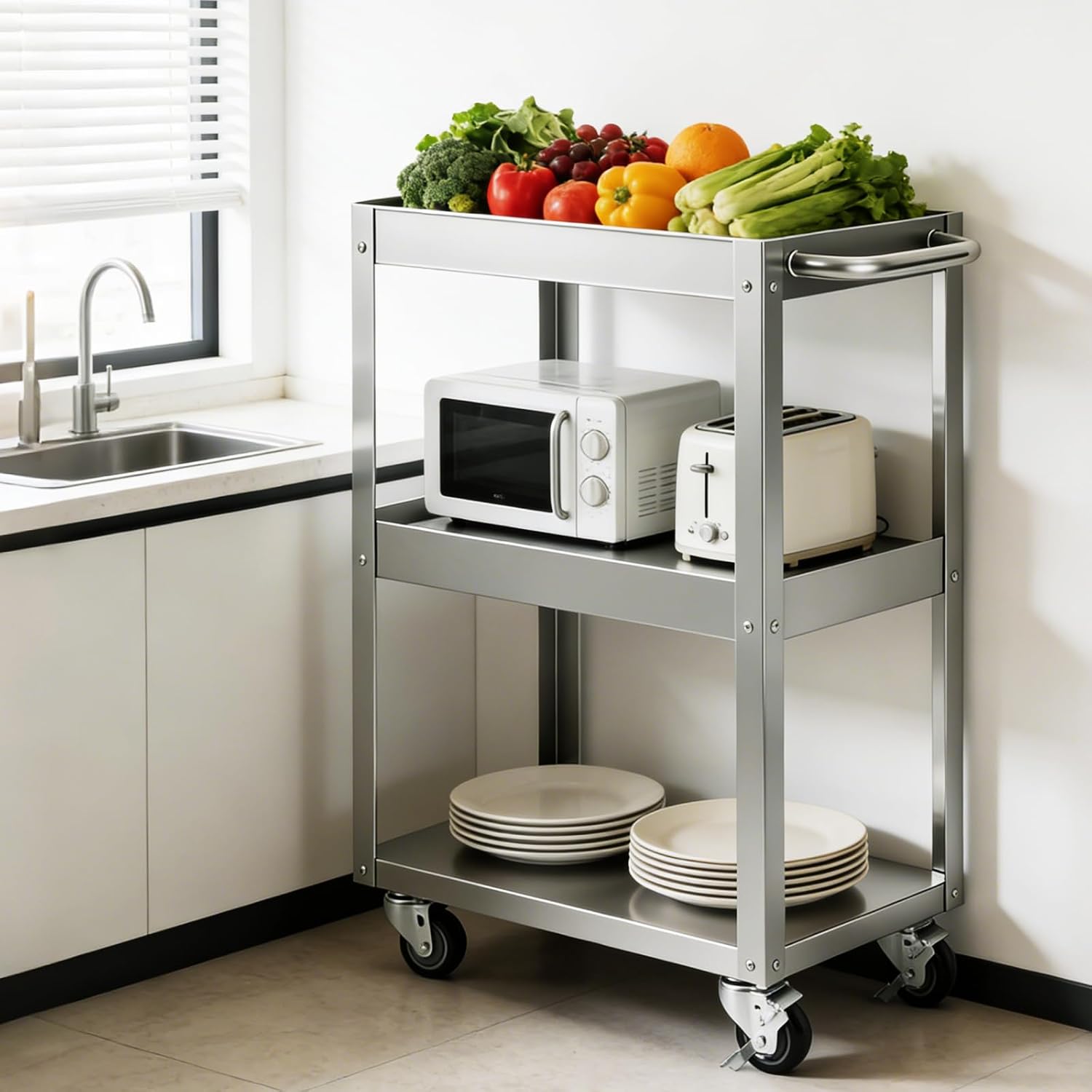 3-Tier Stainless Steel Rolling - Tools Trolley For Workshop ulasan dan harga